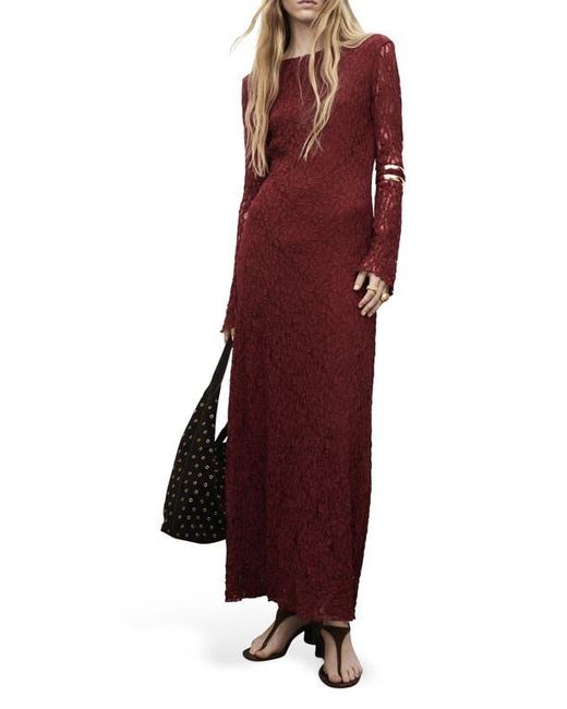 Mango Long Sleeve Lace Maxi Dress in Purple | Lyst