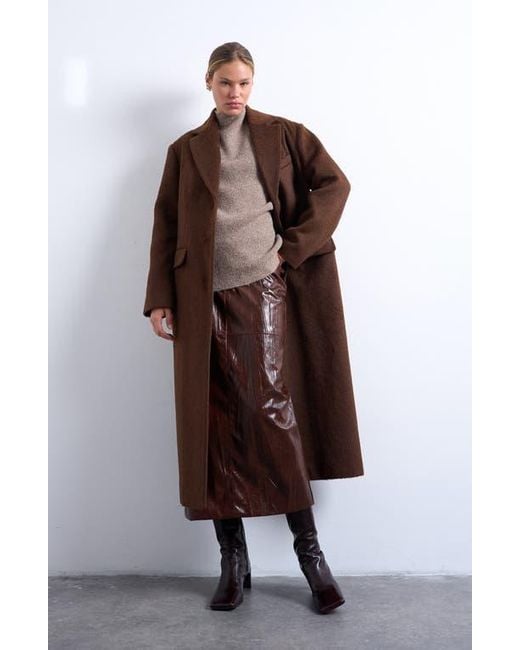 TOPSHOP Brown Single Breasted Longline Coat