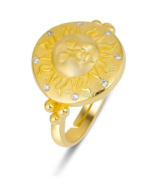 Spero London Yellow Sun Face Embossed Sterling Medal Ring