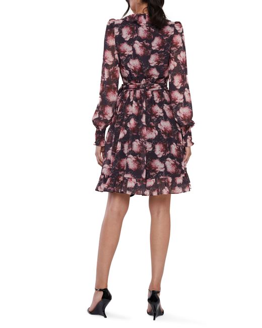 Rachel Parcell Red Floral Long Sleeve Chiffon Wrap Dress