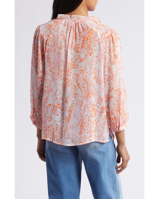 Vince Camuto Pink Balloon Sleeve Floral Peasant Top