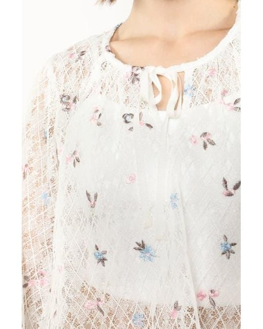 Anna Sui White Embroidered Lacey Trellis Blouse