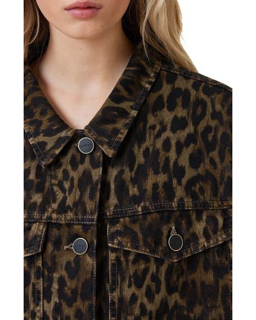 AllSaints Black Willow Leopard Print Denim Jacket