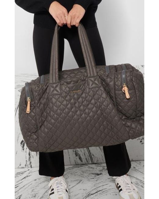 MZ Wallace Gray Large Metro Team Quilted Nylon Duffle Bag