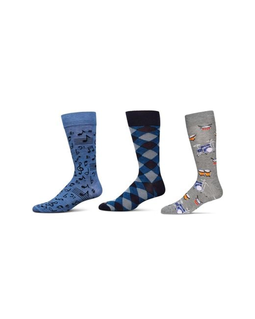 Memoi Blue Hobby Assorted 3-Pack Crew Socks for men