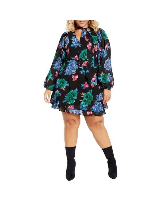 City Chic Women's Blue Blakely Floral Print Long Sleeve Minidress