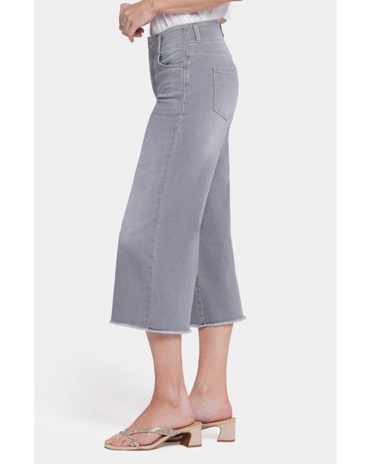 NYDJ Gray Brigitte Frayed High Waist Wide Leg Capri Jeans