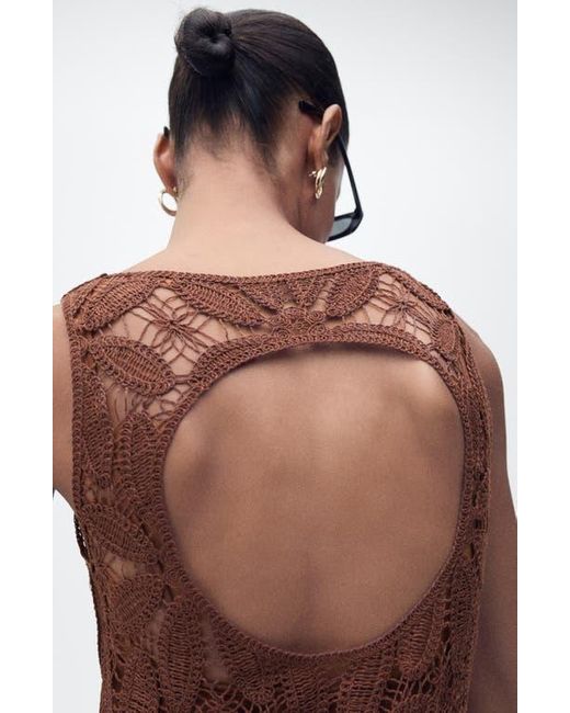 Mango Brown Open Back Crochet Tank Dress