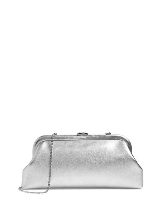 Jimmy Choo White Skylar Metallic Leather Clutch