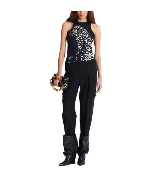 Balmain Black Leopard Print Tank Top