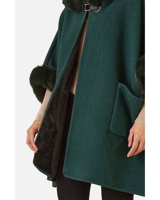 Yumi' Green Hooded Fur Cape Jacket