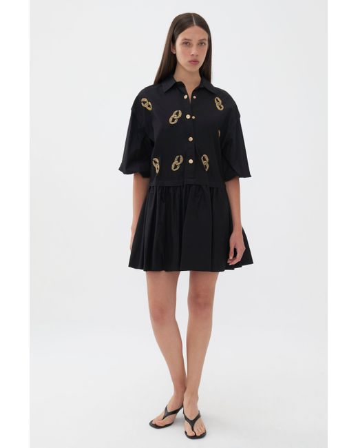 Nocturne Black Embroidered Balloon Sleeve Dress
