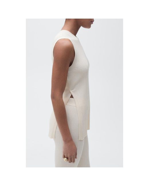 Mango White Sleeveless Side Slit Knit Tunic