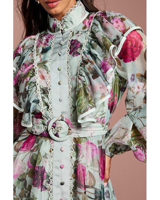Coast White Long Sleeve Printed Organza Shirt Dress