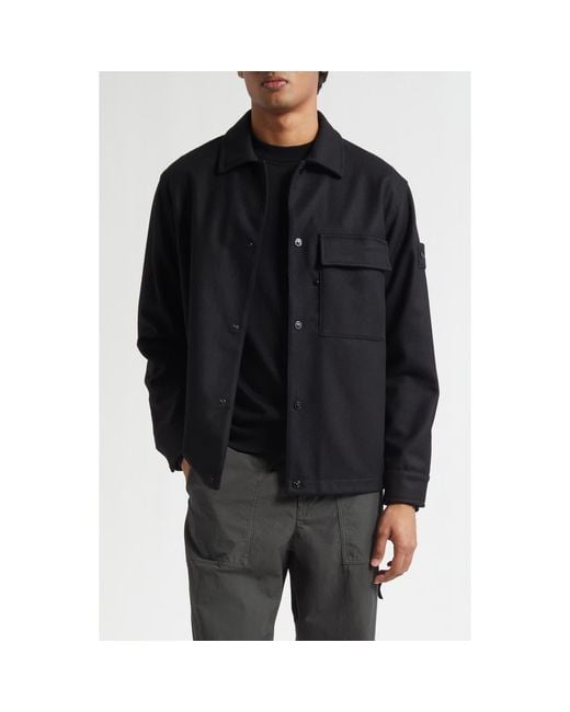 Stone Island Men's Black Ghost Virgin Wool Blend Overshirt