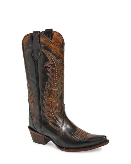Circle Brown Contrast Embroidery Tall Western Boot
