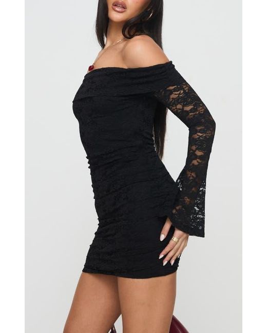 Princess Polly Black Fable Off The Shoulder Long Sleeve Minidress