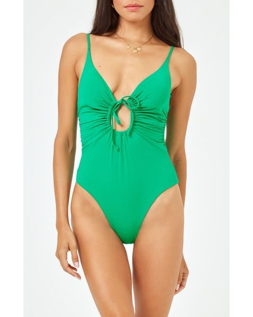 L*Space Green Piper Keyhole One-piece Swimsuit