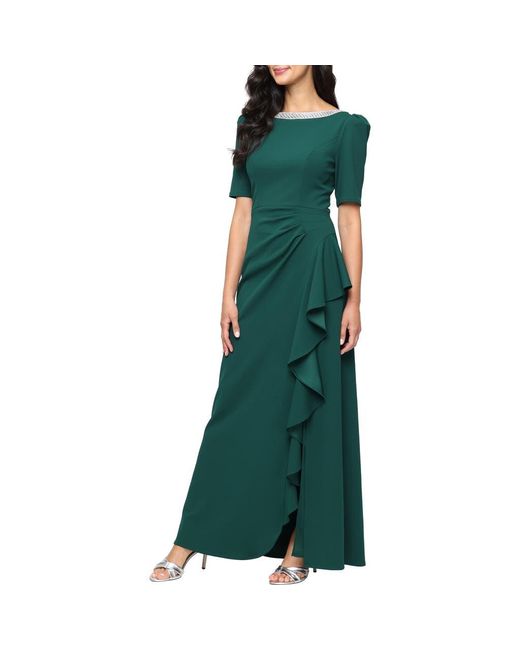 Alex Evenings Green Embellished Neck A-Line Gown