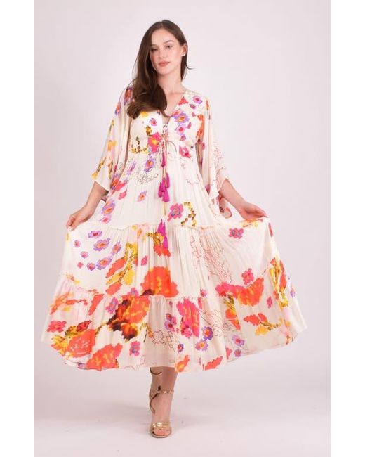 Ras Red Grasie Floral Ruffle Chiffon Maxi Dress