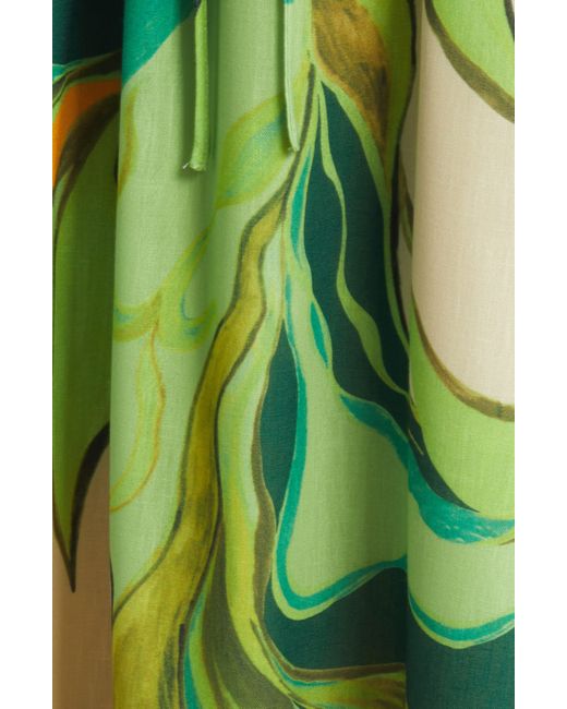 Sam Edelman Green Painted Palm Tie Waist Trapeze Dress
