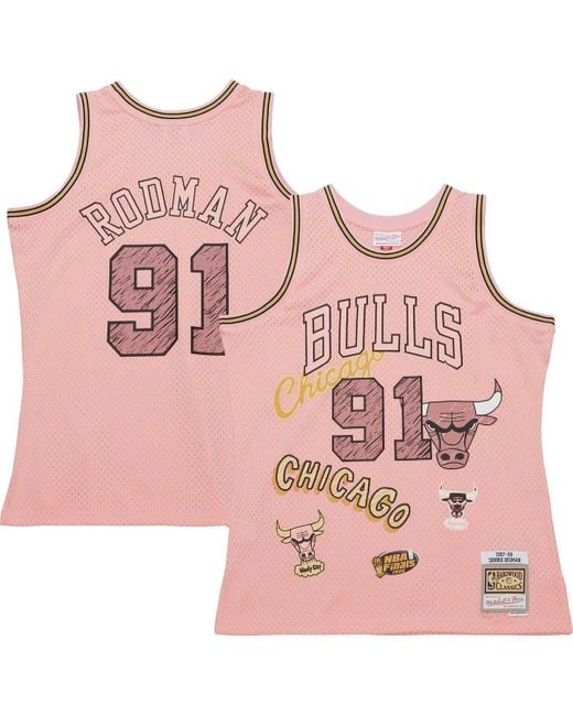 Mitchell & Ness Pink Dennis Rodman Chicago Bulls 1997/98 Swingman Sidewalk Sketch Jersey At Nordstrom for men