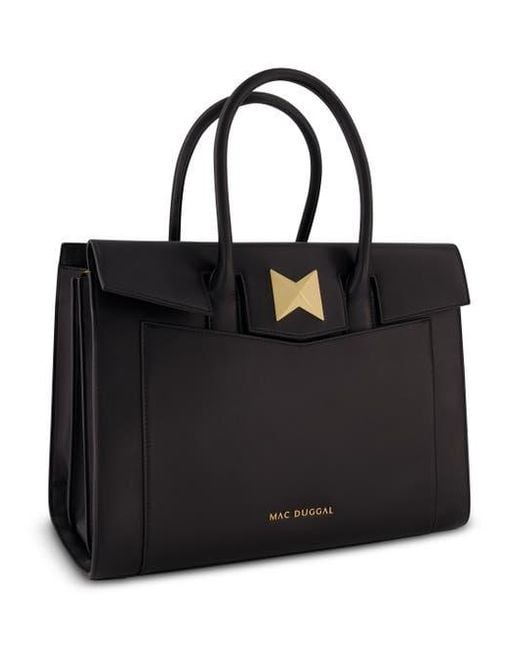 Mac Duggal Black Plated Hardware Large Leather Briefcase Bag