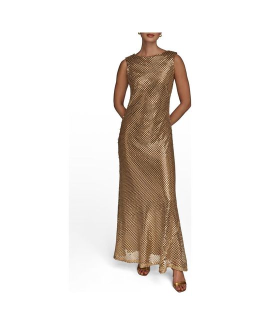 Donna Karan Brown Sleeveless Sequin Gown