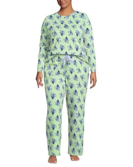 Lands' End Green Petite Knit 2 Piece Pajama Set