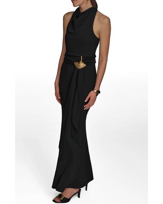 Donna Karan Black Crepe & Chiffon Mermaid Gown