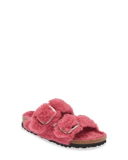 Birkenstock Arizona Big Buckle Genuine Shearling Slide Sandal in Pink