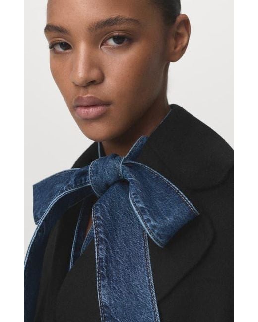 Mango Black Wool Blend Wrap Coat