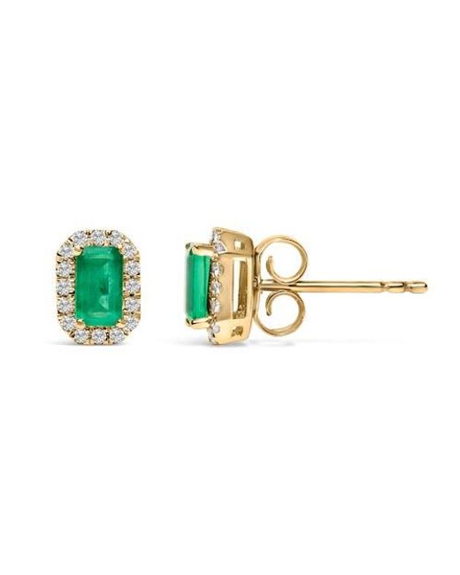 Haus of Brilliance Green 10K 5X3Mm Emerald-Cut Gemstone And 1/7 Cttw Diamond Halo Octagonal Stud Earrings