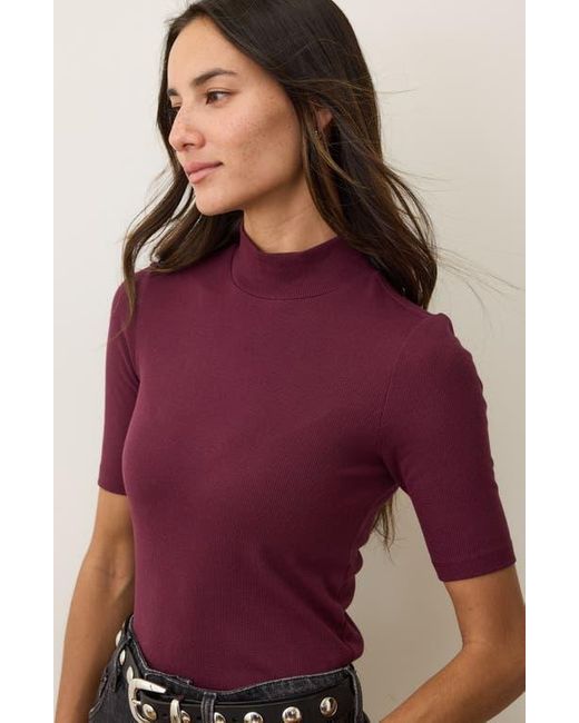 Marine Layer Purple Lexi Mock Neck Elbow Sleeve Rib Top