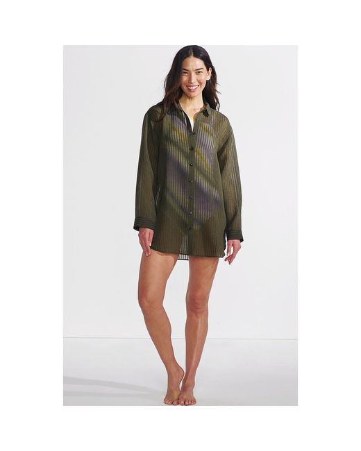 Lands' End Women's Green Cotton Gauze Button Down Swim Cover-Up Shirt Dress  - www.disolcolor.com