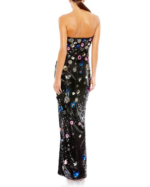 Mac Duggal Black Floral Sequin Strapless Column Gown