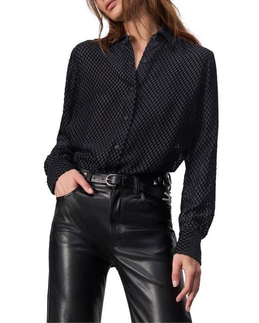 Rag & Bone Black Velvet Burnout Button-Up Shirt