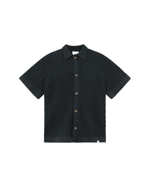 Les Deux Black Garrett Knit Cotton Short Sleeve Button-up Shirt for men