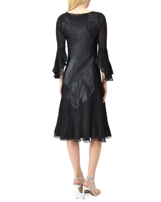 Komarov Black Bell Sleeve Chiffon & Lace A-line Dress