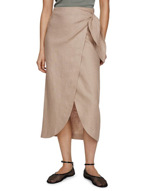 Mango Natural Wrap Front Linen Midi Skirt
