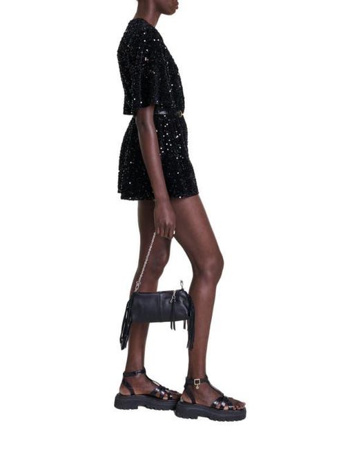 Maje Black Sequinned Velvet Playsuit