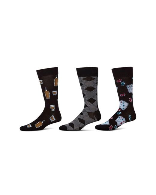 Memoi Black Hobby Assorted 3-Pack Crew Socks for men