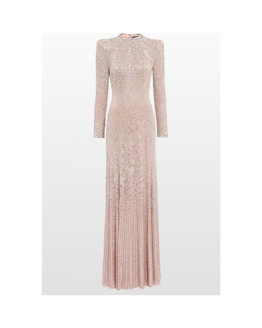 Jenny Packham Pink Rory Embellished Mock-Neck Maxi Dress
