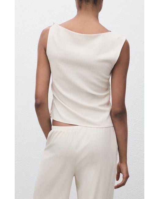 Mango White Asymmetric Drape Crop Top