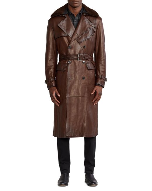 Ralph Lauren Purple Label Brown Keating Double Breasted Leather & Genuine Shearling Trench Coat for men