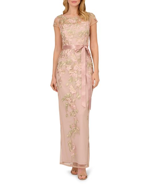 Adrianna Papell Multicolor Floral Cascading Column Gown