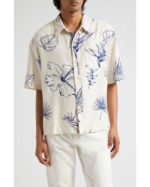 The Elder Statesman White Gender Inclusive Botanic Short Sleeve Cotton & Silk Button-up Shirt