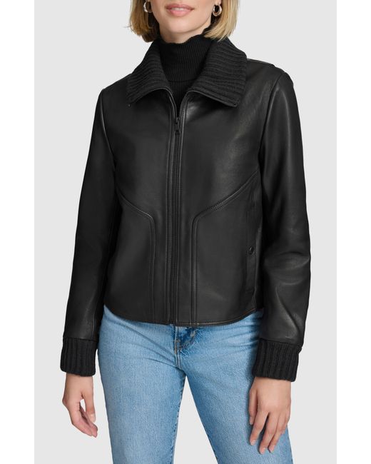 Andrew Marc Black Beatrix Leather Bomber Jacket