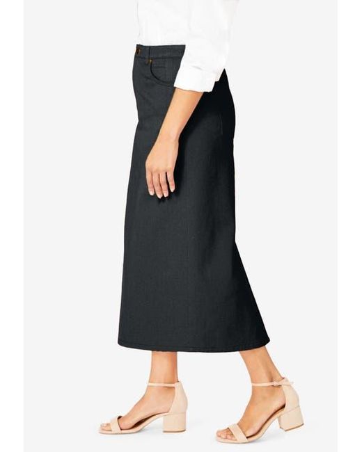 Jessica London Black Classic Cotton Denim Midi Skirt
