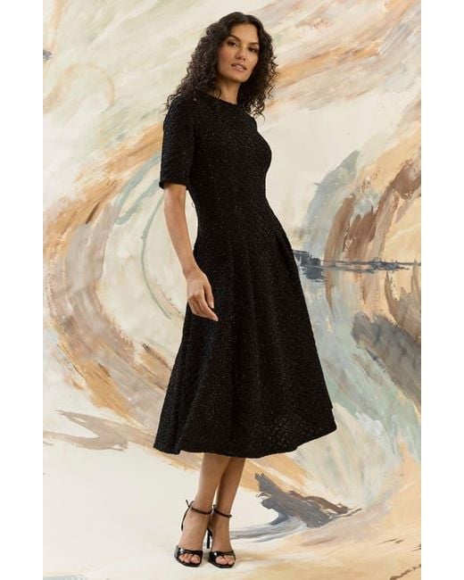 Maggy London Black Metallic Fit & Flare Midi Dress